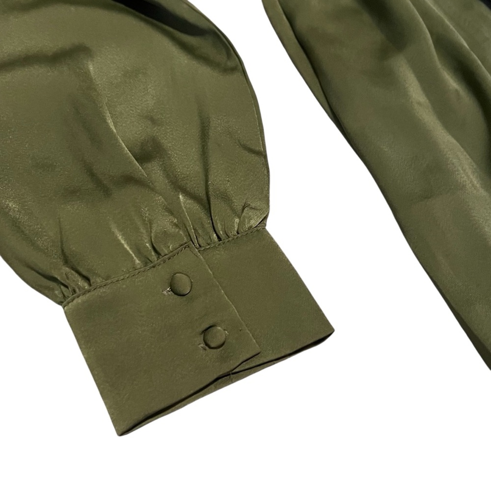 Olive Green Satin Long Sleeve Zip Tie Dress Size Small - Picture 5 of 8